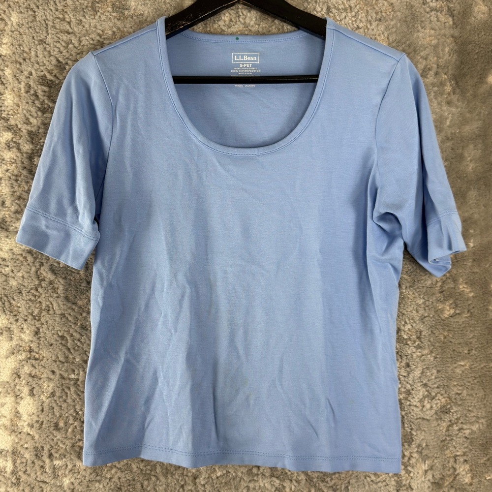 LL Bean Petites Size Sp Supima Cotton Scoop Neck T-Shirt Blue Short Sleeve Women